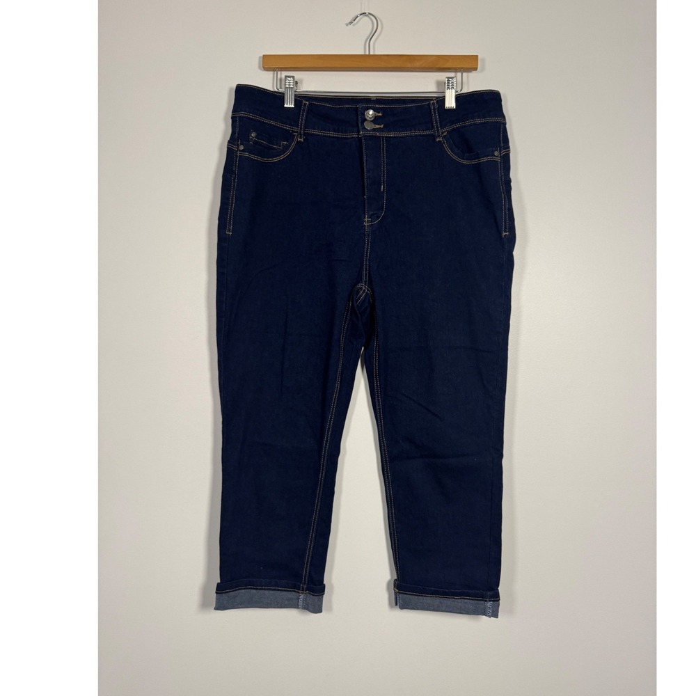 Casual Harmony & Havoc Womens 16‎ Capri Jeans Dark Blue Stretch Cuffed Cropped
